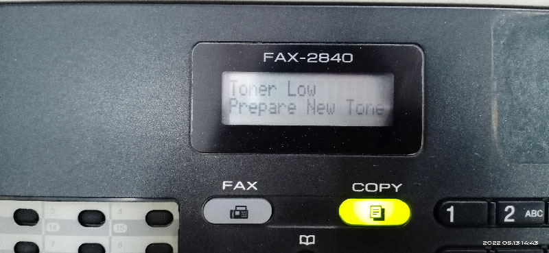 máy in Brother Fax 2840 thông báo mực thấp